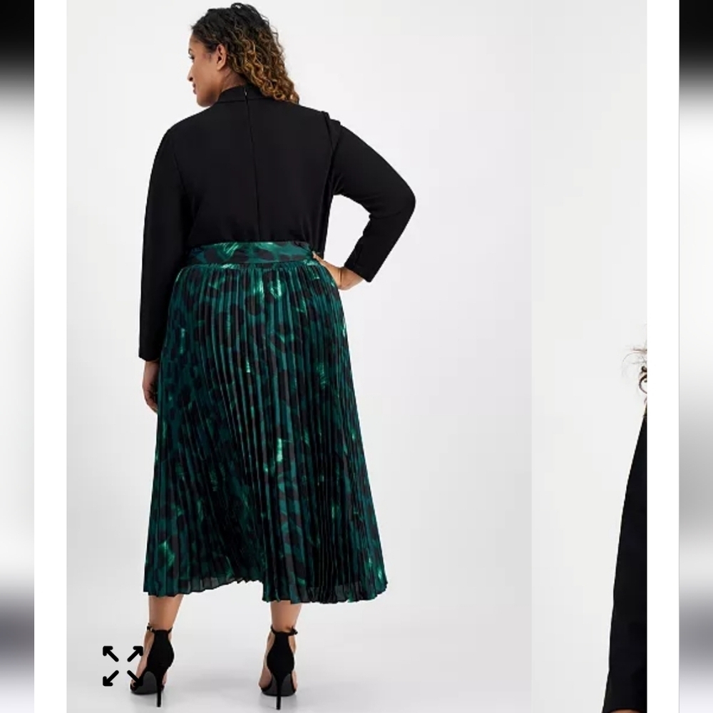 Anne Klein Plus Size Mixed-Media Pleated Midi Dress Sz 18W NWT Cocktail Party - Picture 2 of 12